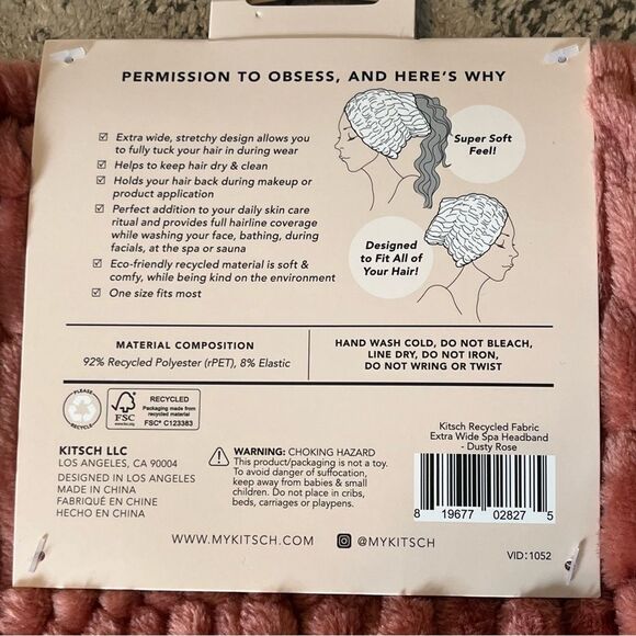 NWT Kitsch Extra-Wide Spa Headband - Dusty Rose - Picture 4 of 4